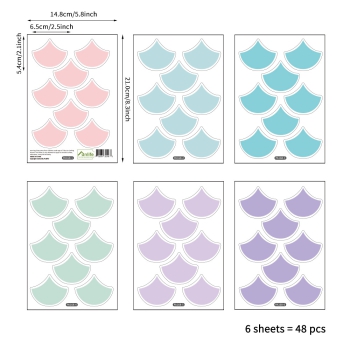 48 Aufkleber pastellfarbene Fischschuppen